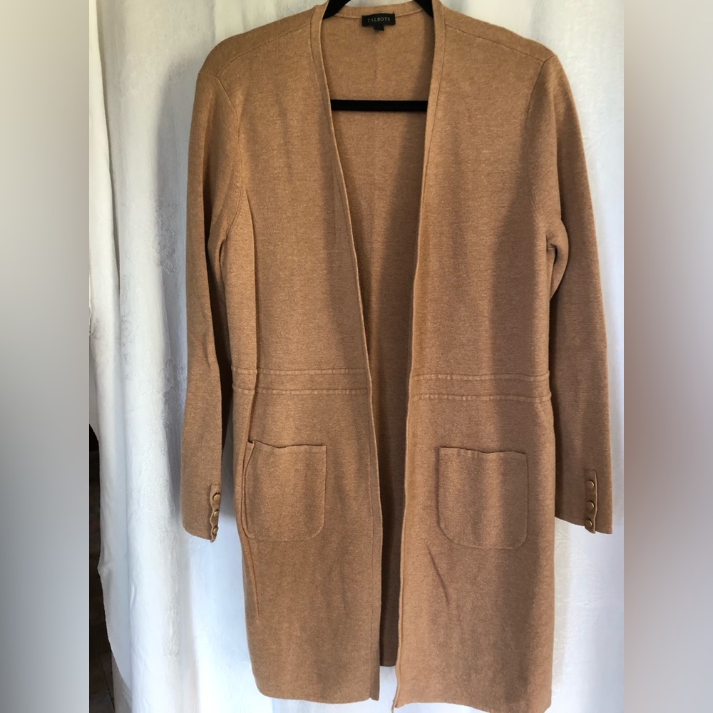 Talbots camel color long cardigan size L